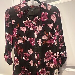 A. Byer Black and Purple Floral Blouse